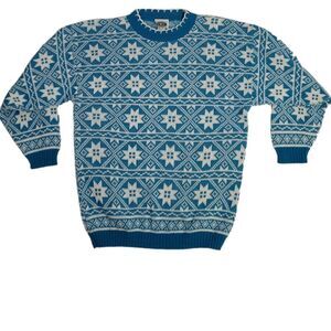 VINTAGE 90s sweater blue and white snowflake pattern XL‎